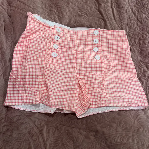 Handmade Pink Plaid Two-Piece Set - Button Front Shorts & Vest - Image 2