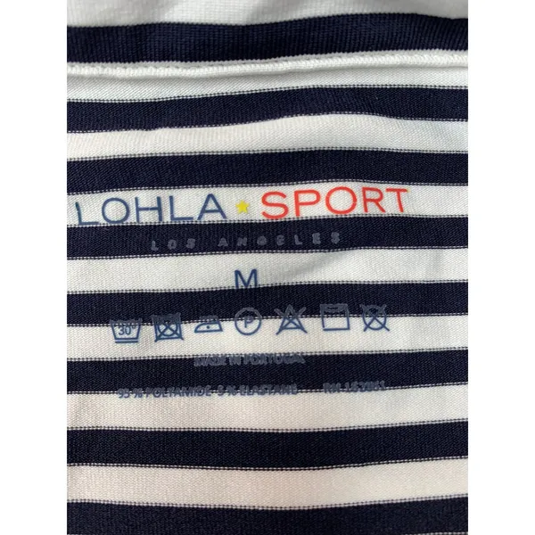 LOHLA Sport Womens Pullover Top Medium Navy White Striped 1/4 Zip Mock Neck - Image 4