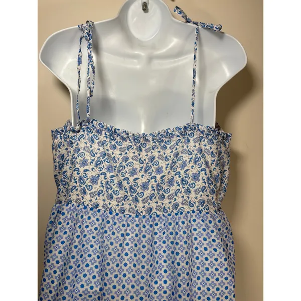 J.Crew Tiered Maxi Dress Blue Mixed Floral Stripe Coastal Cottagecore Boho Med - Image 3