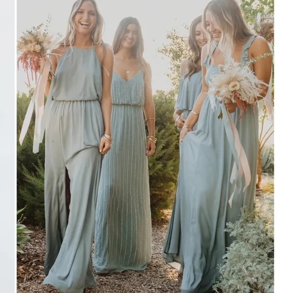 Show Me Your Mumu Heather Halter Maxi Dress Silver Sage Crisp Large NWT - Image 4