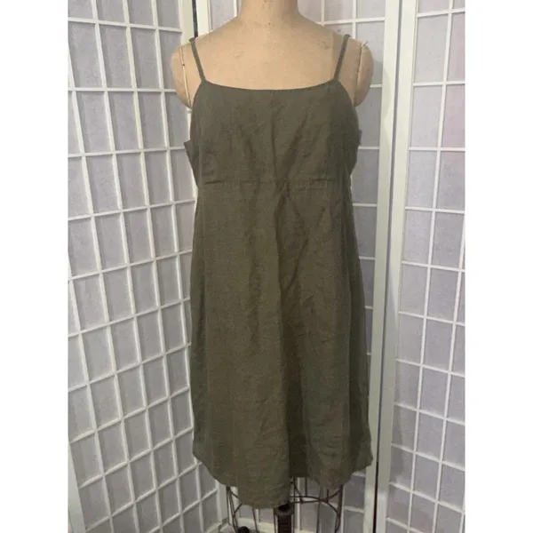 Abercrombie Fitch Vintage Y2K 90s Layering Babydoll Linen Military Green Dress M - Image 12