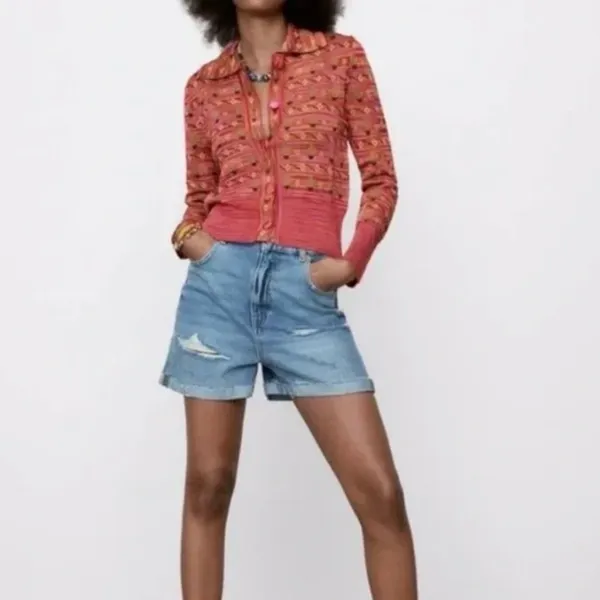 ZARA Cactus Flower Jacquard Knit Lightweight Cardigan‎ Sweater Jacket Size Small - Image 3