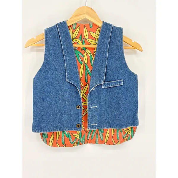Vintage‎ Papaya Denim Vest and Skirt Set Size 8 Tropical Ruffle Western 80s 90s - Image 2