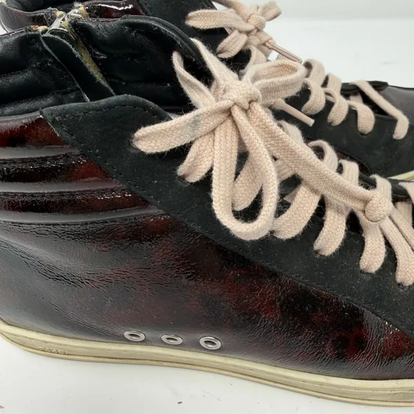 P448 Skate Turtle High Top Sneaker Patent Leather Suede Brown Black Womens 38 - Image 9