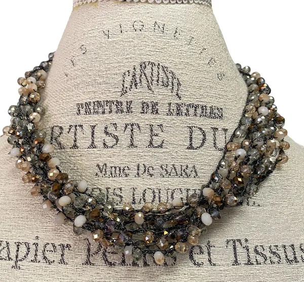 Stella & Ruby Beaded Statement Necklace Multi Strand Cocktail Party Boho Chic Brown - Image 2
