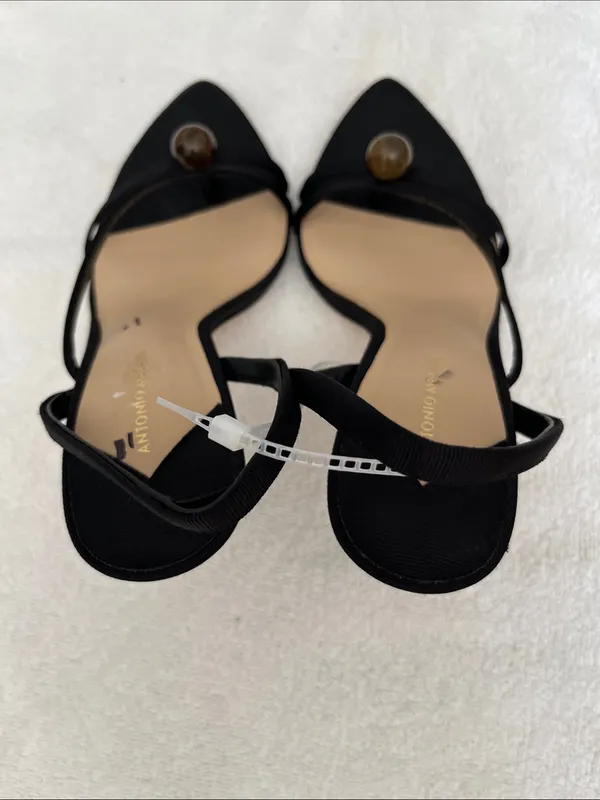 ANTONIO MELANI Black Strappy Slingback Heels with Decorative Bead - Image 4