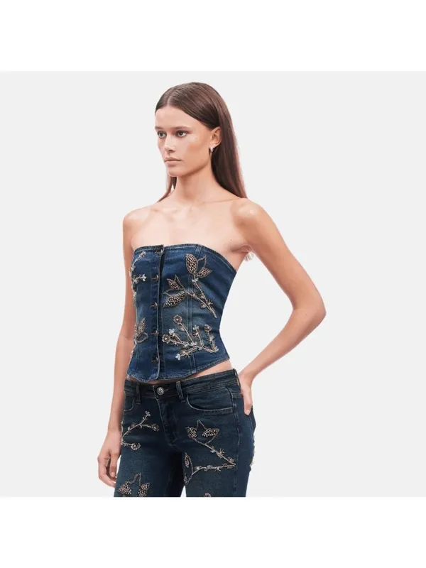 OW Collection Nova Embellished Denim Matching Set Blue Womens Size 36 Small - Image 9