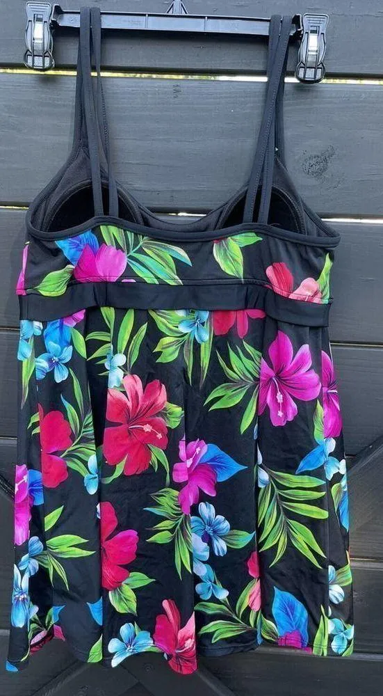 Mainstream Tropical Floral Print One Piece Skirted Swim Suit Swim Dress Size 16 - Image 2