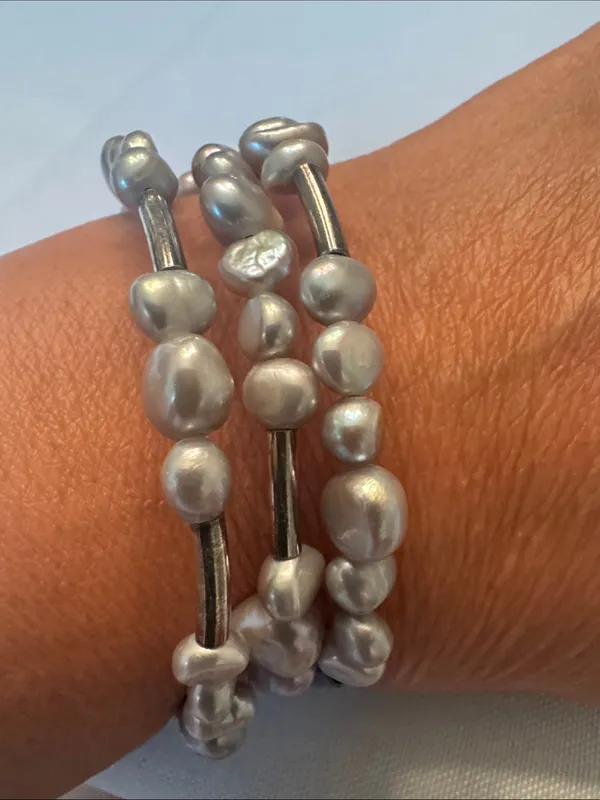 Silpada Grey Pearl Coil Bracelet Sterling Silver 925 - Image 3
