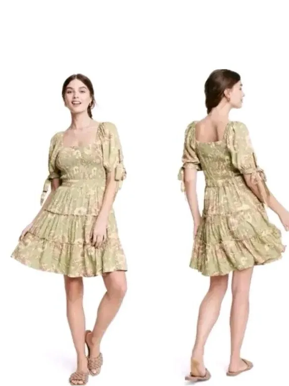 Aqua Bendita x Target floral puff sleeve smocked mini dress size large NWT - Image 2