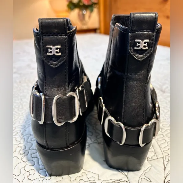 Sam Edelman Bellamie Black Leather Moto Harness Ankle Boots Block Heel Sz 6 💛 - Image 8