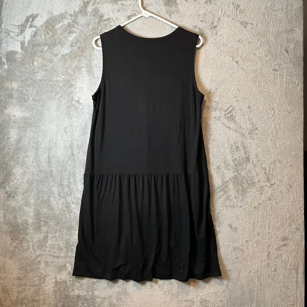 Eileen Fisher Black Tencel Jersey Drop Waist Mini Dress Size Medium‎ Minimalist - Image 6