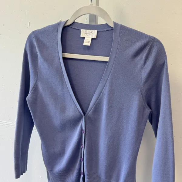 Ann Taylor LOFT Periwinkle Blue 100% Pima Cotton V-Neck Cardigan Sweater Small - Image 3