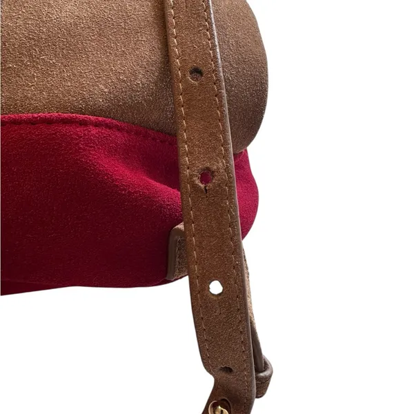 House of Harlow 1960 Juda Mini Backpack Suede Adjustable Straps Red‎ & Brown - Image 3