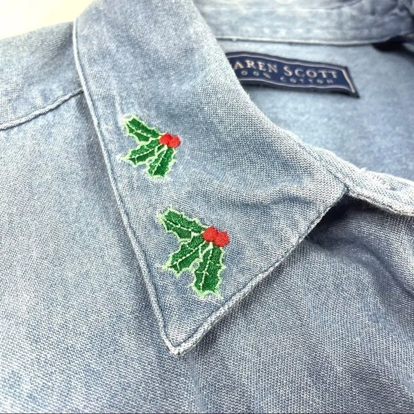 Karen Scott Vintage Christmas Chambray Top - Image 9