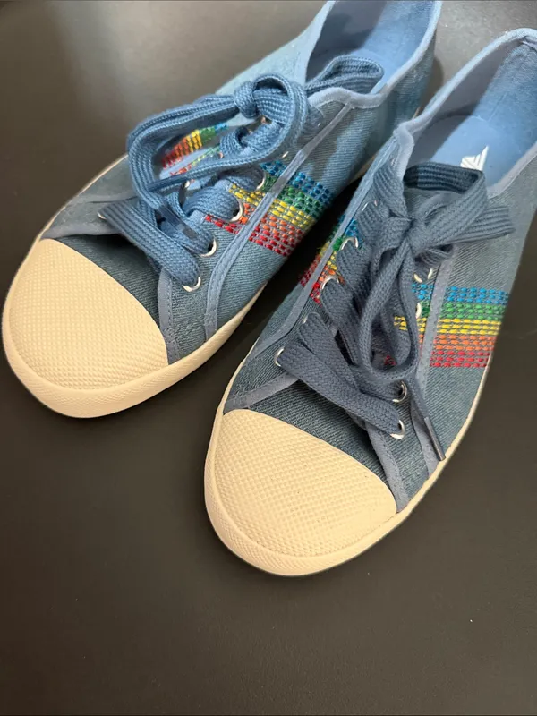 Gola‎ Coaster Rainbow Stitch Denim Multi Canvas Vegan Sneakers Womens Size 8 - Image 3