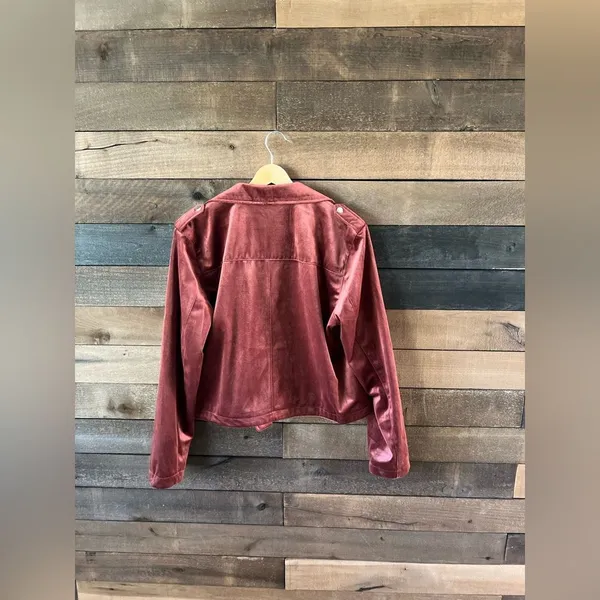 LC Lauren Conrad Velvet Moto Jacket Zip Front in Rose – Size L - Image 9