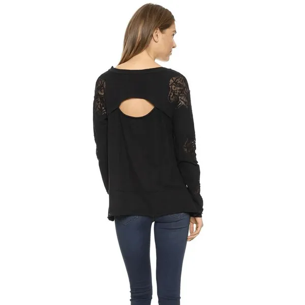 Free People Black Lace Outer Sunset Open Back Tunic Long Sleeve Top M - Image 12