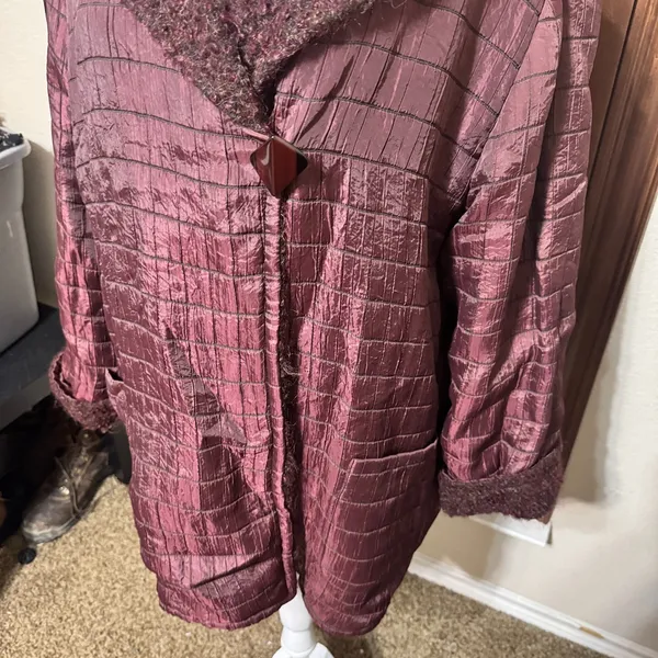 Peter Nygard Womens Coat Mohair Alpaca Wool Reversible Burgundy Jacket sz‎ 14 - Image 9
