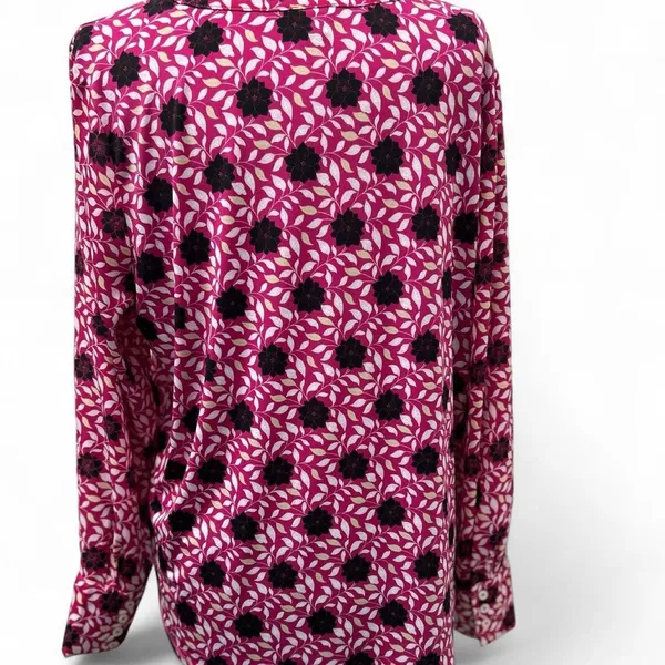 Ann Taylor Black and Pink Graphic Long Sleeve Blouse - Image 3