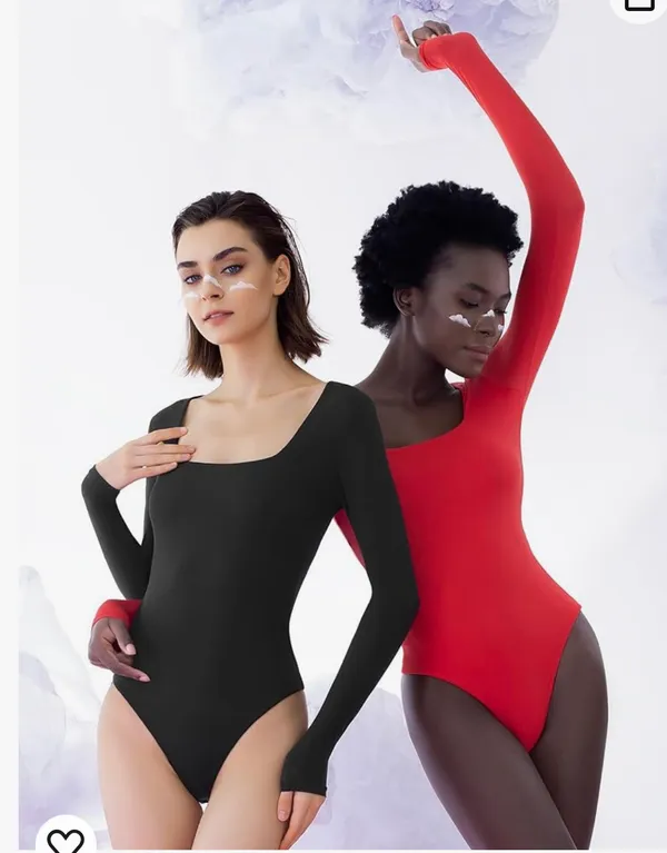 PUMIEY Women's Square Neck Long Sleeve Bodysuit Sexy Body Suit Tops Smoke Cloud Pro - Image 5