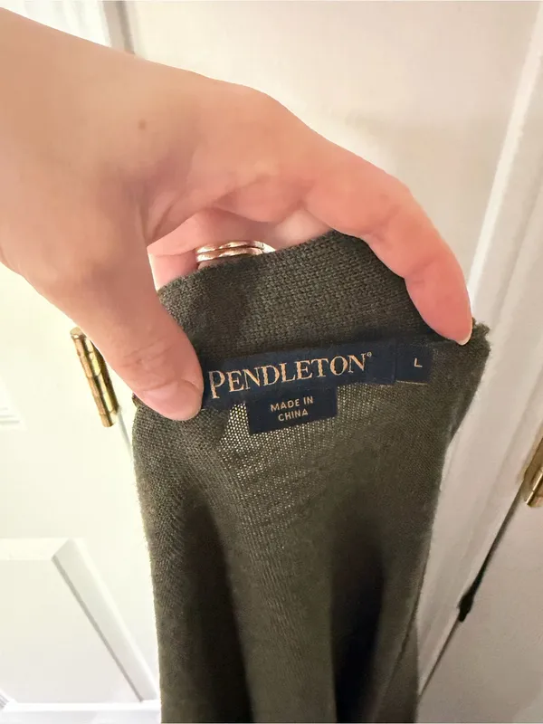 Pendleton Dark Green 100% Merino Wool Long Cardigan Sweater Size Large HOLES - Image 3