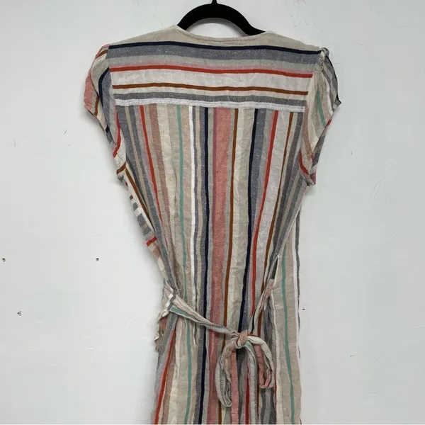 Free People Blue & Pink Vertical Striped Short Sleeve Wrap Dress Womens L Mini - Image 7