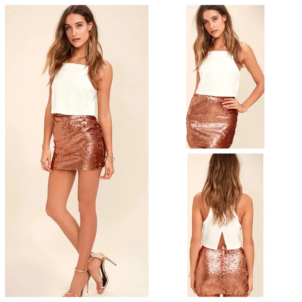 Lulus (NWT) Pop The Bubbly Rose Gold Sequin Mini Skirt Size S - Image 2