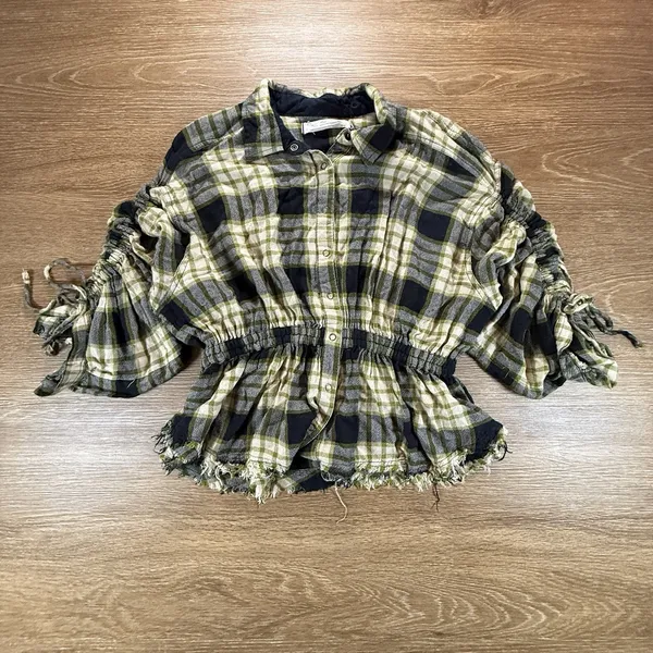 Free People We The Free Plaid Peplum Top Womens S Boho Crop Ruched Festival Fall - Image 3