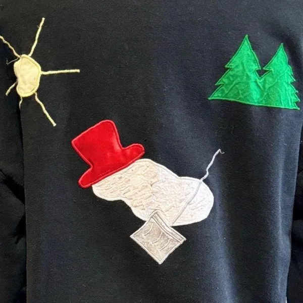 Vintage Snowman Sweatshirt‎ XL Double-Sided Appliqué Winter Christmas kitschy - Image 5
