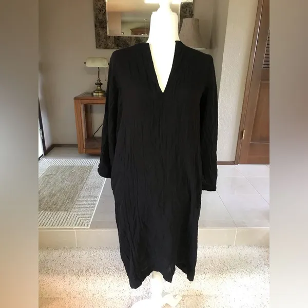 Anthropologie Sunday Atelier Caftan Coverup Dress Black Slub 100% cotton Pockets Coastal Small - Image 16