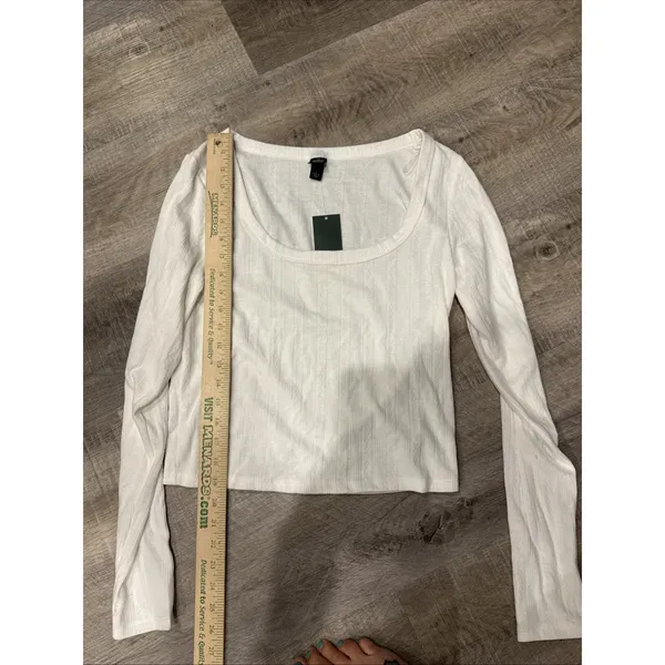 Wild Fable Women Large Trendy Square Neck White Long Sleeve Pointelle Shirt New - Image 6