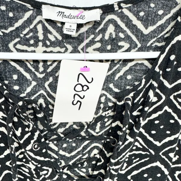 Madewell Shirt Women Size Small Geometric Cutout Front Cap Sleeve Blouse Casual‎ - Image 3