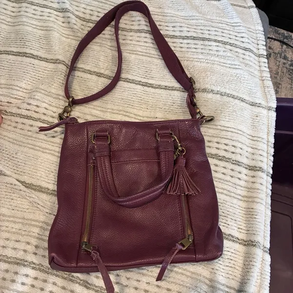The Sak Wine Pebbled Leather Crossbody With Top Handles Purse Butter Soft EUC - Image 2