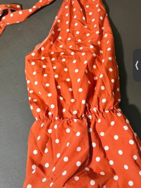 SHEIN Orange White Polka Dot Halter Romper Shorts - Image 2