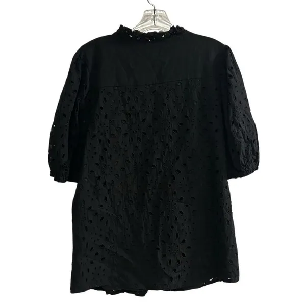 PrettyGarden‎ Women's Black Embroidered Blouse L Long Puff Sleeve - Image 10