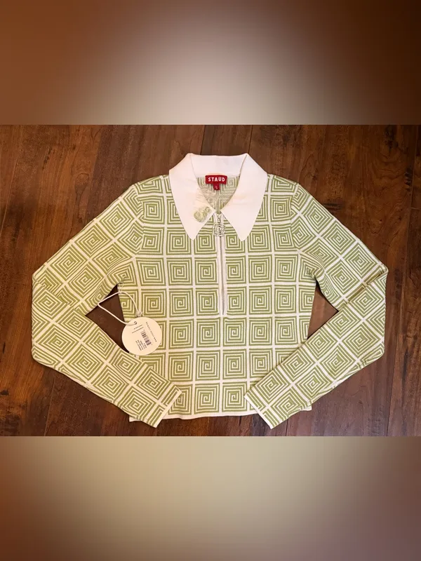 STAUD Wrenley Jacquard-knit Top, Zip Polo Cardigan NWT Size Small - Image 4