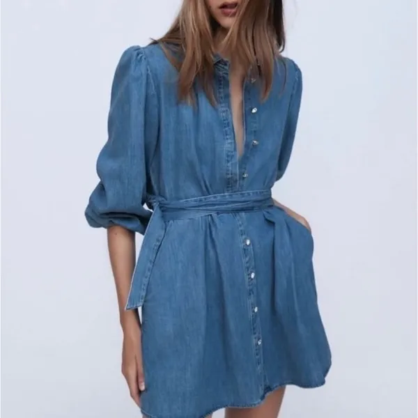 ZARA *NWT* Blue Denim Button-Up Dress - Image 2