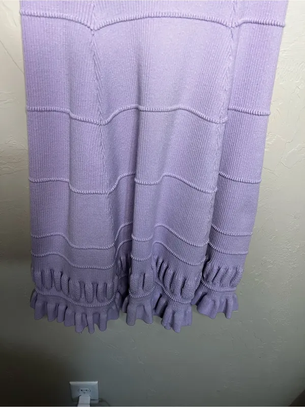 Maeve by Anthropologie Promenade Pointelle Purple Knit Ruffle Sweater Dress - Image 4