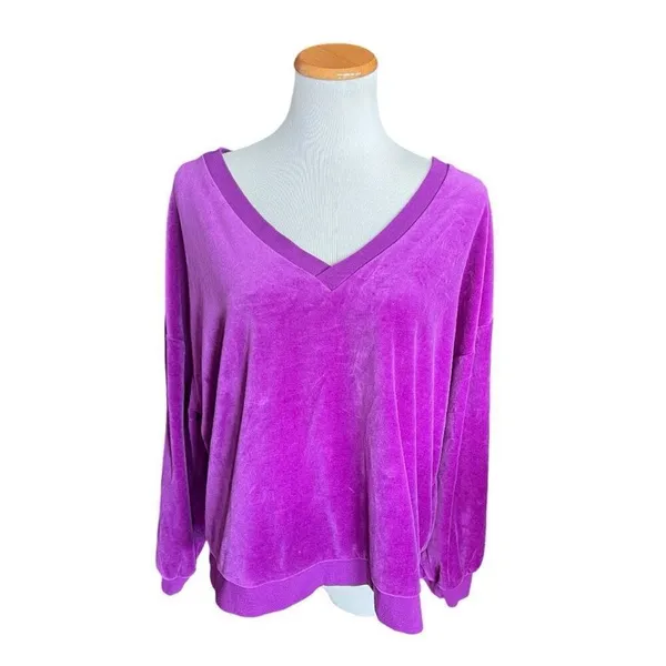 Womens Gap Holiday Velour Crushed Velvet Shock Fuscia V Neck Long Sleeve Top XL - Image 2