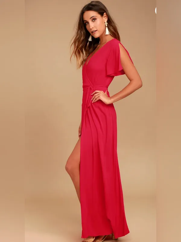 Lulus Much Obliged Red Wrap Maxi dress - Image 2