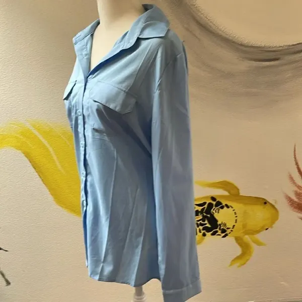 Misslook long sleeve silk like blouse. Size Medium. Button down. - Image 2