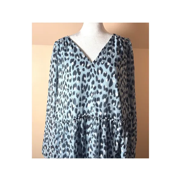 LOFT Shift Dress Womens XL Blue Excellent Leopard Print Drop‎ Waist V-Neck - Image 7