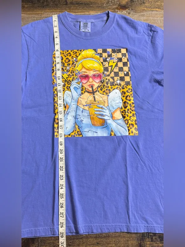 Comfort Colors Flo Blue Short Sleeve Tee with Princess Coffee Pop Art - Image 6