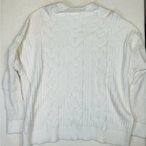 T Tahari Sweater Womens XL White Ivory Cable Knit Crew Neck Pullover Long Sleeve - Image 2