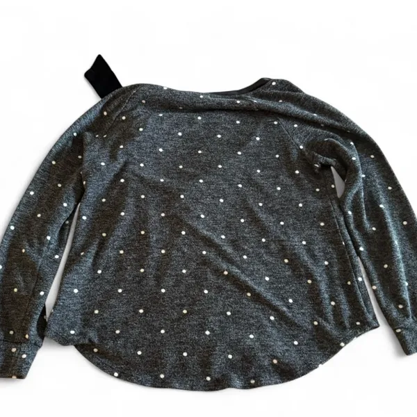 Le Lis Gray Polka Dot Sweater Black Velvet Bow Sleeve Size M - Image 2