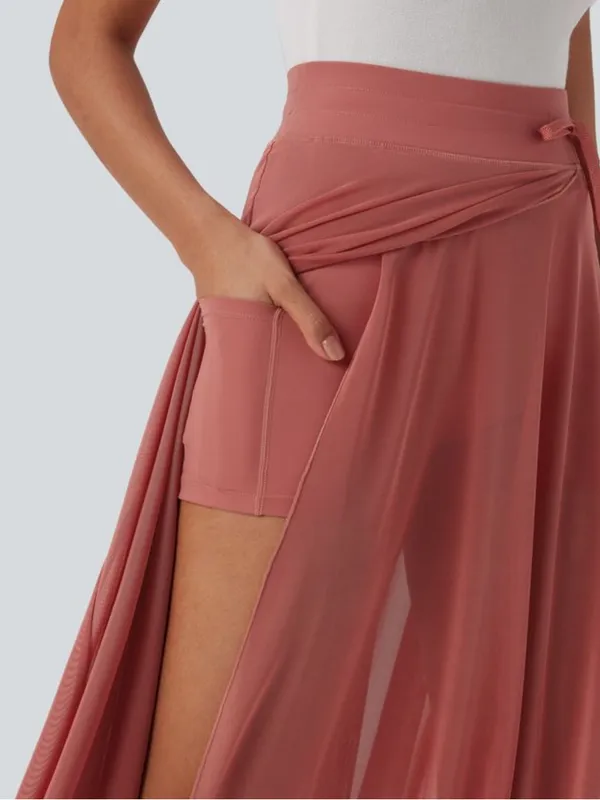 NWOT Halara Coral High Waisted Drawstring Mesh 2-in-1 Pocket Maxi Skirt - Image 3