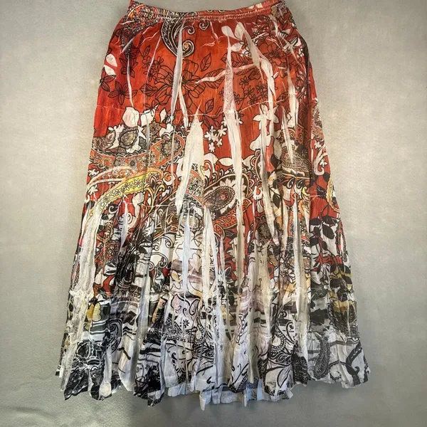 Kaktus Women Red Paisley Floral Broomstick Maxi Skirt Size 14/16W Boho Tiered - Image 2