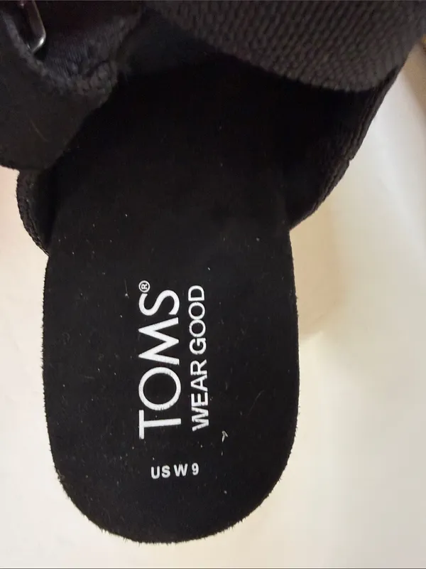 Toms Black Fabric Cork Wedge Sandals with Slingback - Image 6