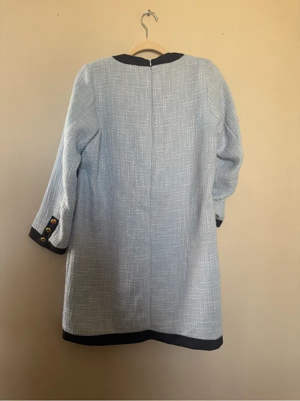 Pomander Place Light Blue Tweed Dress with Black Trim - Image 6